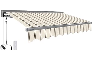 ADVANING Classic Series 12'X10' Electric Retractable Awning, 100% Acrylic UV+ Sun Shade Canopy, Beige w/Brick Red Stripes, EA1210-A332H
