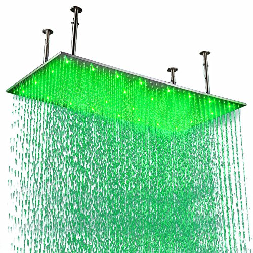 KunMai Modern Luxurious 20"x40" LED Stainless Steel Rectangle Ceiling Rain Shower Head (With LED, Brushed Nickel) - Thumbnail 7