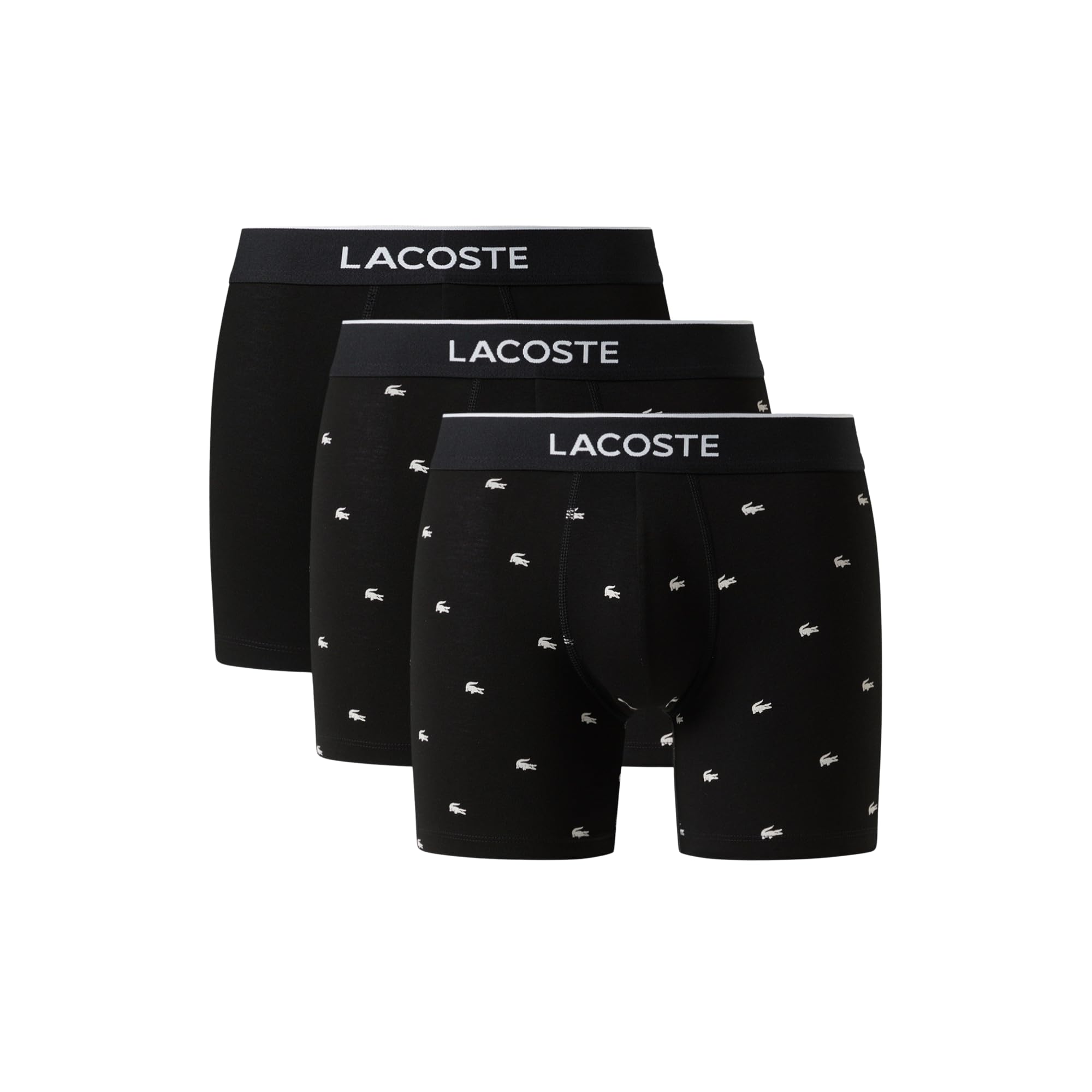 Lacoste Men's Cotton Stretch Mini Croc Print Boxer Briefs, 3-pack (Amazon Exclusives), Black, Medium Image