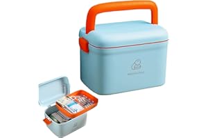 FOREVERIE Airtight Portable Small Medicine Storage Box with an Internal 2 Grid Tray, Family Essential Handled Empty Car First