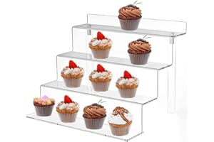 BlayaAdd 4 Tier Clear Acrylic Riser Display Shelf for Funko POP Amiibo Figures Steps Display Stand, Perfume Makeup Holder Cup