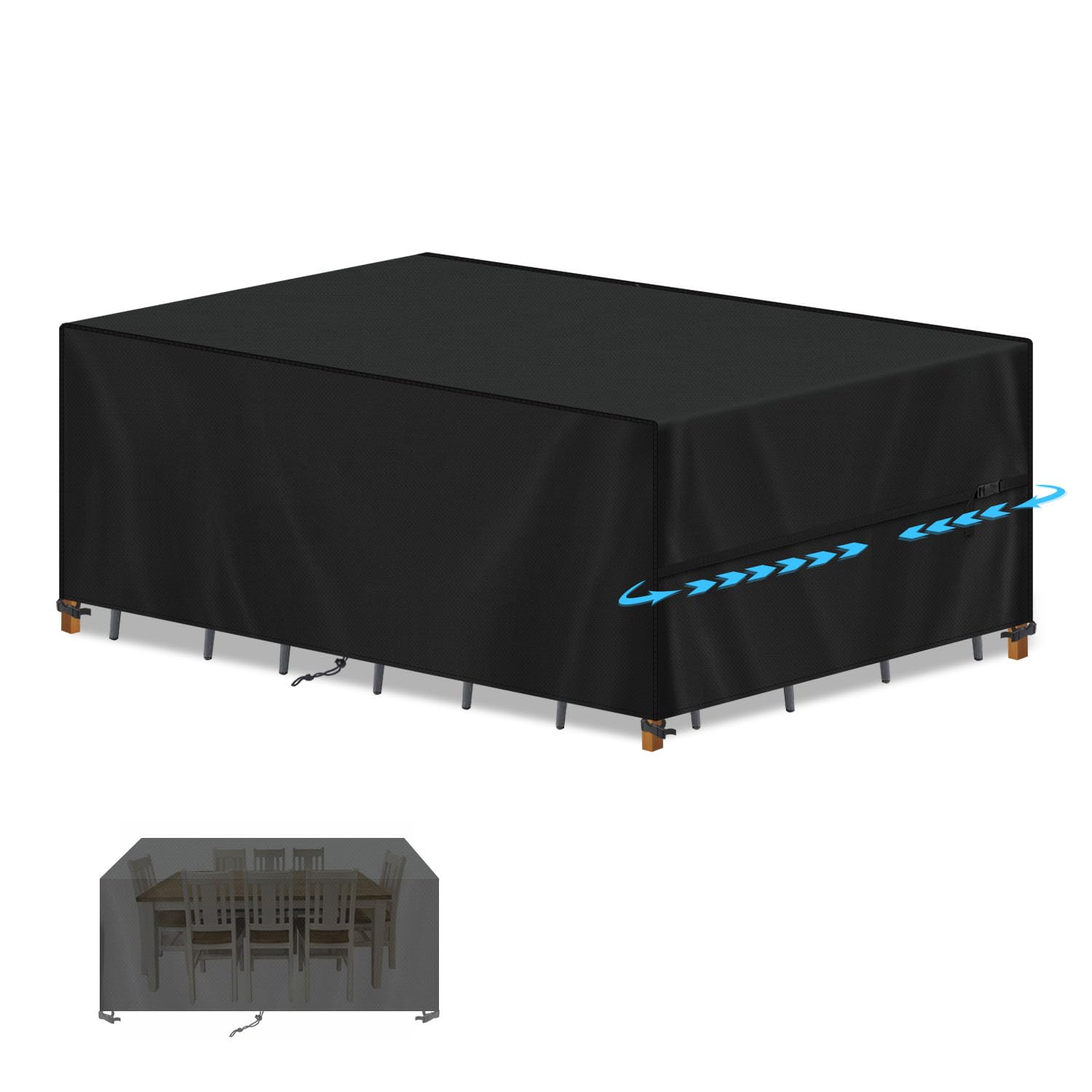 SIMPHAUS Garden Table Covers Waterproof Garden Set Cover Large Garden Furniture Covers for Winter Covers for Outdoor Furniture Sandproof UV Resistant 420D Oxford Fabric 220x90x80cm