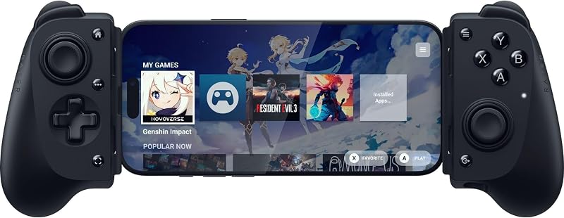 Kishi V3 - Fullsize Mobil-Controller für iPhone und Android Smartphones - USB-C Plug-and-Play - Anti-Drift Analogsticks - 12 Tasten - Sensa HD Haptics - Nexus Game Launcher, Schwarz