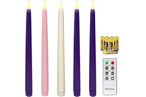 Rhytsing 10.8" Advent Taper Candles with Timer, Battery Operated Christmas Candles, Smooth Wax Finish, Warm White LED, Remote