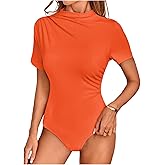 Milumia Women's Casual Ruched Mock Neck T Shirt Short Sleeve Tee Bodysuit Jumpsuit