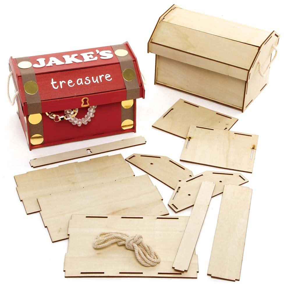 Baker Ross FE330 Treasure Chest Wooden Kits - Pack of 2, Wooden Crafts for Children to Decorate and Display, Great for a Kids Pirate Party Activity