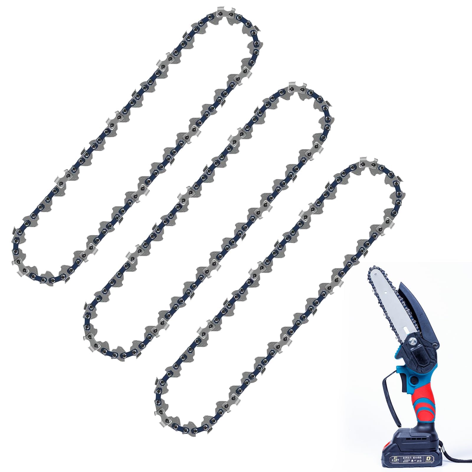 ZOCONE 3Pcs 6 Inch Chainsaw Chains Blade, Small Chain Saw Chains for Cordless Handheld Mini Chainsaws, Low-Kickback Mini Chainsaw Chain Replacement, Chainsaw Blade for Tree Trimming(37 Drive Links)