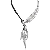 Wcysin Women Fashion Antique Vintage Time Necklace Sweater Chain Pendant Feather Pendant Necklace Silver