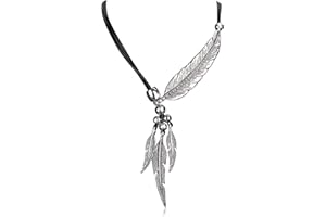 Wcysin Women Girls Antique Vintage Time Necklace Sweater Chain Pendant Feather Pendant Necklace Silver
