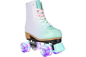 MEIGLQEA Roller Skates for Girls and Women, PU Leather Gradient Green Purple Roller Skates with Flash Wheels, Indoor Outdoor 