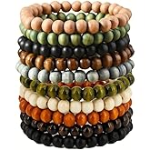 Aijewelop 10 Piece Set Wooden Bead Bracelets, Boho Stretch Bracelet Set, Unisex Fashion Jewelry Stack, Multi-Color