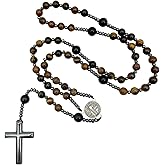 Bovemee Saint Benedict Medal Prayer Pocket Rosary Catholic Brown Wood Beads with Medalla de san benitol and Crucifix, 9 Inch