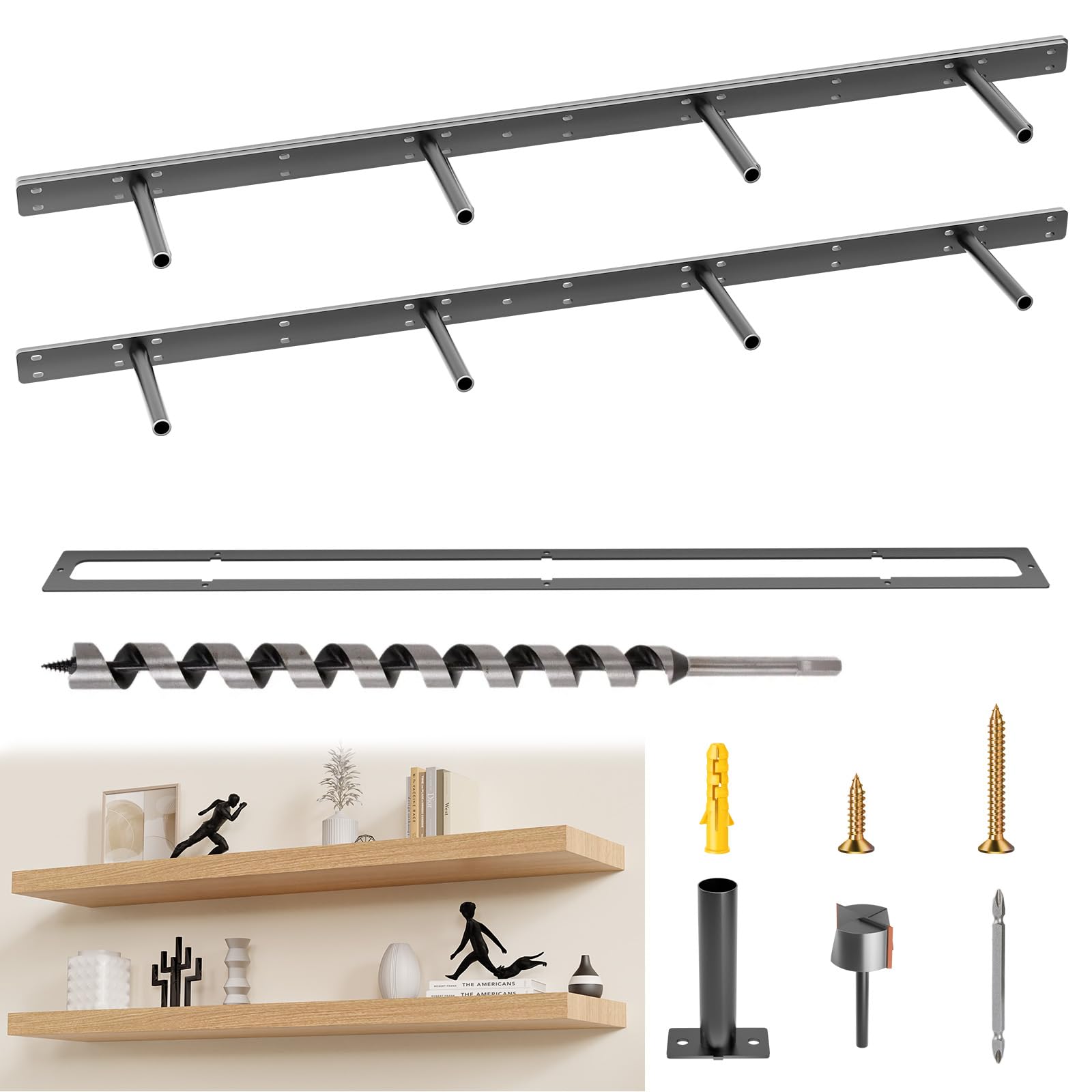 Photo 1 of Kinchoix Hidden Floating Shelf Bracket 46 inch Heavy Duty Floating Shelf 2PCS Thickened Solid Steel Hardware for Hidden Wall Shelves Support Kitchen/Living Room/Office (6 inch Rods)