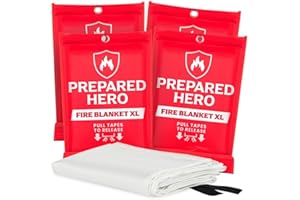 PREPARED HERO Hero Extra Large Emergency Fire Suppression Blanket - 4 Pack - XL Fiberglass Fire Blanket for Kitchen & Home, 47' x 71'