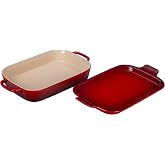 Le Creuset Stoneware Rectangular Dish w/Platter Lid, 14 3/4" x 9",Cerise