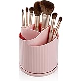 Anyoifax 360 Rotating Makeup Brush Holder Organizer 5 Slots Make Up Brushes Cup Flower-Shaped Spinning Pen Holder for Vanity, Cosmetics, Lipsticks, Pink