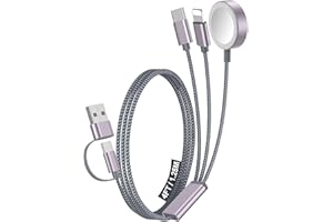 XIWXI 1Pack Multi Charging Cable Cord for Travel Essentials,Apple Watch Charger,iPhone Charger,[3-in-2] Type C/Lightning Cable Portable Designed for iWatch,iPhone 17-8,Galaxy S25-21,AirPods,iPad-4FT Gray