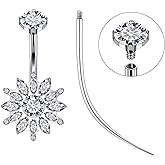 Ruifan ASTM F136 Titanium Belly Button Rings Flower Cubic Zircon Hypoallergenic Internally Threaded 14G Navel Body Piercing Jewelry 10mm 12mm 14mm For Women