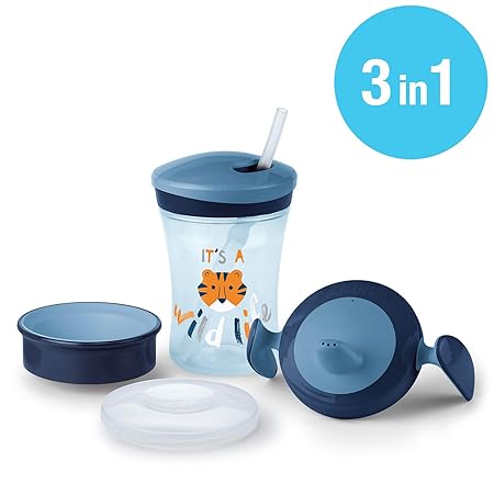 NUK 3-in-1 Trinklern-Set, mit Trainer Cup Trinkbecher Baby, Magic Cup 360° Trinklernbecher und Action Cup Trinklernflasche, 6