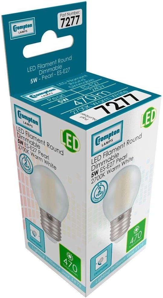 Crompton Lamps LED Golfball 5W E27 Dimmable Filament Warm White Pearl (40W Eqv) - Image 5