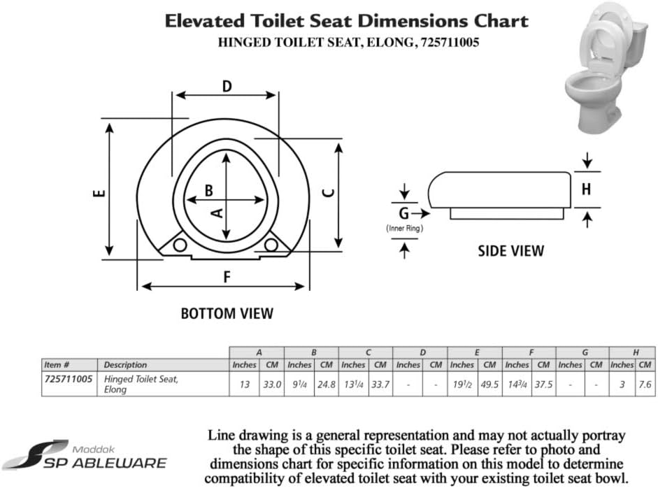 Maddak Inc 72571-1005 Ableware Hinged Elevated Toilet Seat, Elongated: Home Improvement