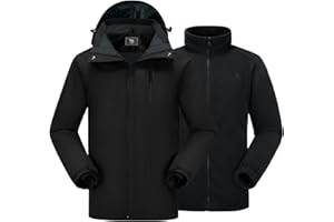 CAMEL CROWN Men's 3 in 1 Ski Snow Jacket Waterproof Winter Snow Coat Windproof Warm Fleece Lining Hiking Rain Jacket Hooded