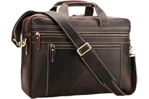 TIDING Vintage Leather Briefcase for Men, Large 15.6 Inch Laptop Messenger Bag Work Business Travel Shoulder Bag