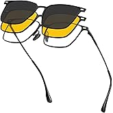 Dollger Magnetic Clip On Polarized Sunglasses for Eyeglasses Men Retro Square Metal Frame Driving Glasses 2 Packs