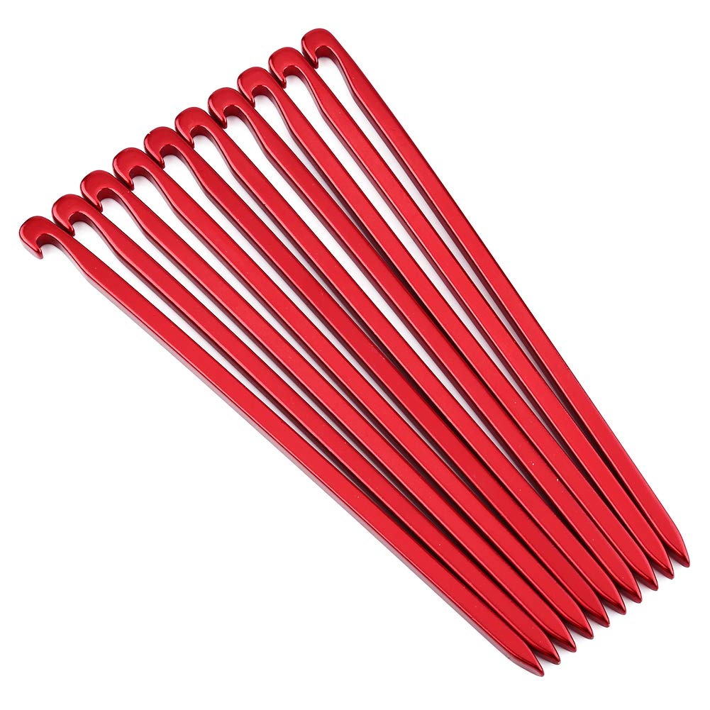 10pcs Tent Pegs 16cm Tent Stakes Pegs Aluminum Alloy Heavy Duty Lightweight Tent Stake For Camping Hiking Traveling Emergency Survival(Red)