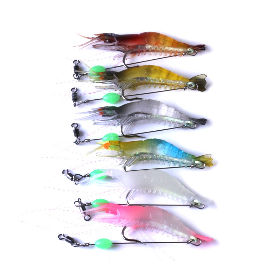 GudGmtoy 6pcs Soft Luminous Shrimp Lure Set, Artificial Soft Shrimp Bait Shrimp Lures Fishing Kit Fishing Bait with Hooks Beads Fishing Tackles for Freshwater Saltwater Bass