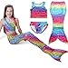 Anbaby Girls 3 Pcs Princess Mermaid Tail Swimwear Swimsuit Bikini Set Rainbow 1 140CM