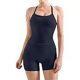 SUUKSESS Women 2 Piece Workout Sets High Waisted Tummy Control Biker Shorts Halter Padded Tank Tops