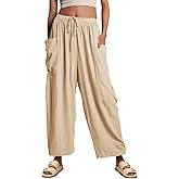LIZALIG Women's Summer Wide Leg Pants Casual Soft Loose Fit Beach Vacation Pants with Pockets for Daily Wear