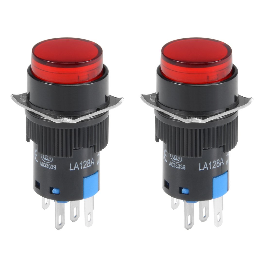 Sourcingmap 2 Pcs 16mm Momentary Push Button Switch Red LED Light Round Button 1 NO 1 NC Light 24V 5 Pin