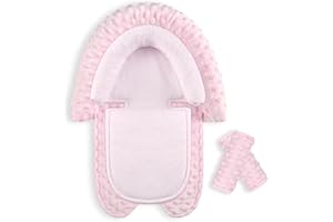 Infant Car Seat Insert, HNHUAMING Baby Car Seat Head & Body Support with 2 Straps Pads, Ultra Soft Newborn Preemie Carseat Insert Cushion for Girls Boys, Fits Car Seat, Stroller, Swing, Bouncer, Pink