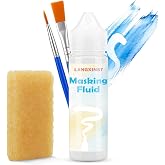 30ml White Masking Fluid for Watercolor Painting with Brushes and Eraser | Easy-peel masking fluid preserves clean white areas and sharp edges; includes two brushes and an eraser.