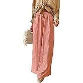 Acelitt Women Casual Drawstring Elastic Waist Striped Wide Leg Pants with Pockets, S-XXL