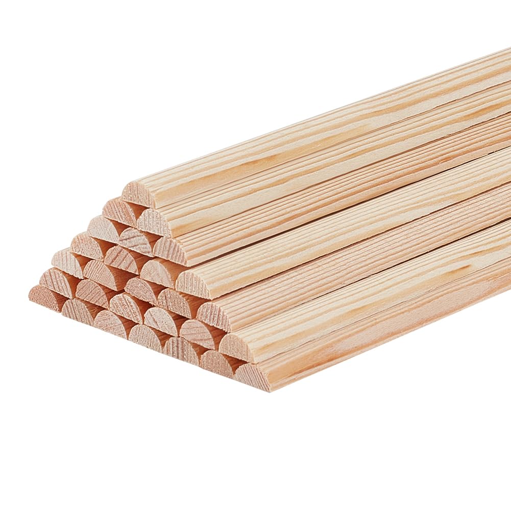 OLYCRAFT 30Pcs 301x7mm Half Round Wood Sticks 3.5mm Thick Unfinished Wooden Dowels Strips Wooden Round Dowel Rods Natural Wood Rounds Sticks Model Accessories for DIY Craft Supplies