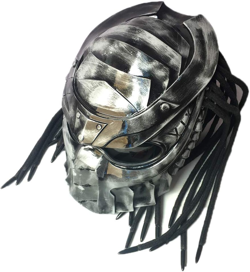 ATSWKJ Motorcycle helmet,Motorcycle helmet, domineering iron warrior motorcycle personality predator helmet riding laser full face helmet,M