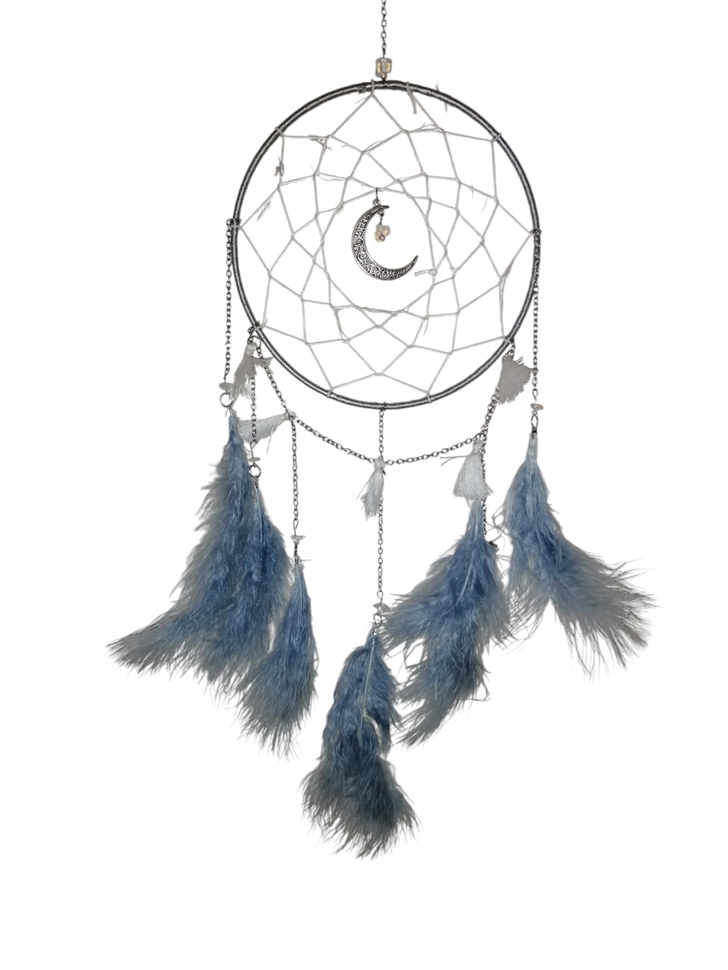 Sparklesphere, Dream Saver, Grey with Crescent Moon, Feather Wall Hanging Decoration, Dream Saver for Girls, Dream Saver for Boys, Dream Catcher, Crystal