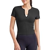 G4Free BareFeel Womens Workout Tops Short Sleeve Half Zip Slim Fit Athletic Shirts Gym Running Yoga Slight Crop Tshirts
