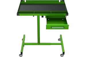 UNITEDPOWER Rolling Tool Table with Drawer, Heavy Duty Tear Down Work Table, Adjustable Mobile Tray Table with Wheels for Garage and Warehouse, 220 lb Capacity. Green