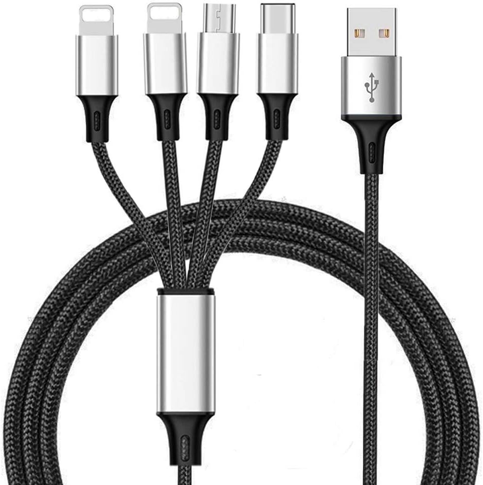 Multi Charger Cable ThinkANT 5FT Nylon Braided Universal 4 in 1 Multiple USB Charging Cord Adapter with 8Pin Plug x2/Type-c/Micro USB Port Connectors for Mobile Phones Tablets and More