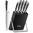 Knife Set, D.Perlla 6 Pieces Small Kitchen Knife Set with Block, German Stainless Steel Knives Set, Sharp Chef Knife Block Set, Black