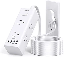 One Beat 10Ft Extension Cord with Multiple Outlets,Flat Plug Power Strip Surge Protector with 10 Ft Long Cord,6 Outlet 4 USB Ports (2USB C),Multi Outlet Wall Plug for Travel,College,Dorm Essentials