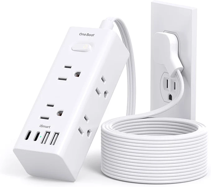 One Beat 10Ft Extension Cord with Multiple Outlets,Flat Plug Power Strip Surge Protector with 10 Ft Long Cord,6 Outlet 4 USB Ports (2USB C),Multi Outlet Wall Plug for Travel,College,Dorm Essentials
