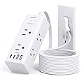 10FT Extension Cord Indoor, Power Bars with Surge Protector, Flat Plug Long Cord 6 Outlet 4 USB Ports (2 USB C) for Home, Col