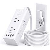 10FT Extension Cord Indoor, Power Bars with Surge Protector, Flat Plug Long Cord 6 Outlet 4 USB Ports (2 USB C) for Home, Col