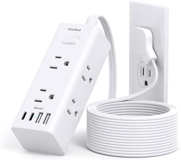 One Beat 10Ft Extension Cord with Multiple Outlets,Flat Plug Power Strip Surge Protector with 10 Ft Long Cord,6 Outlet 4 USB