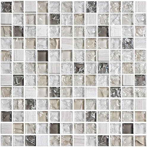 HYH 8mm Thickness Electroplated Crackle Glass Mesh-mounted Mosaic Tile Sheet for Kitchen Backsplash Bathroom Wall and Swimming Pool 12 In. X 12 In.(DK-TR23N1) Sample